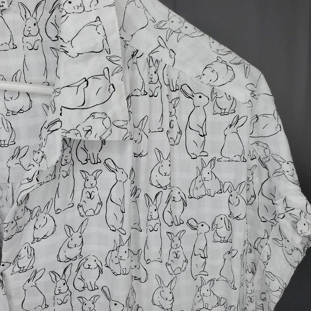 Jane Delancey White Rabbit Button Shirt Lightweight Boxy Beachy Bunny Spring - Picture 4 of 10
